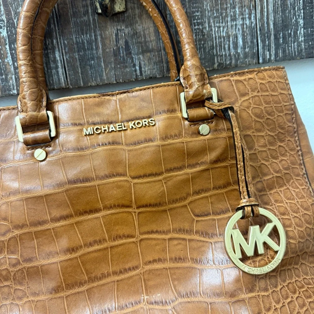 Michael Kors Tan Crocodile Embossed Satchel